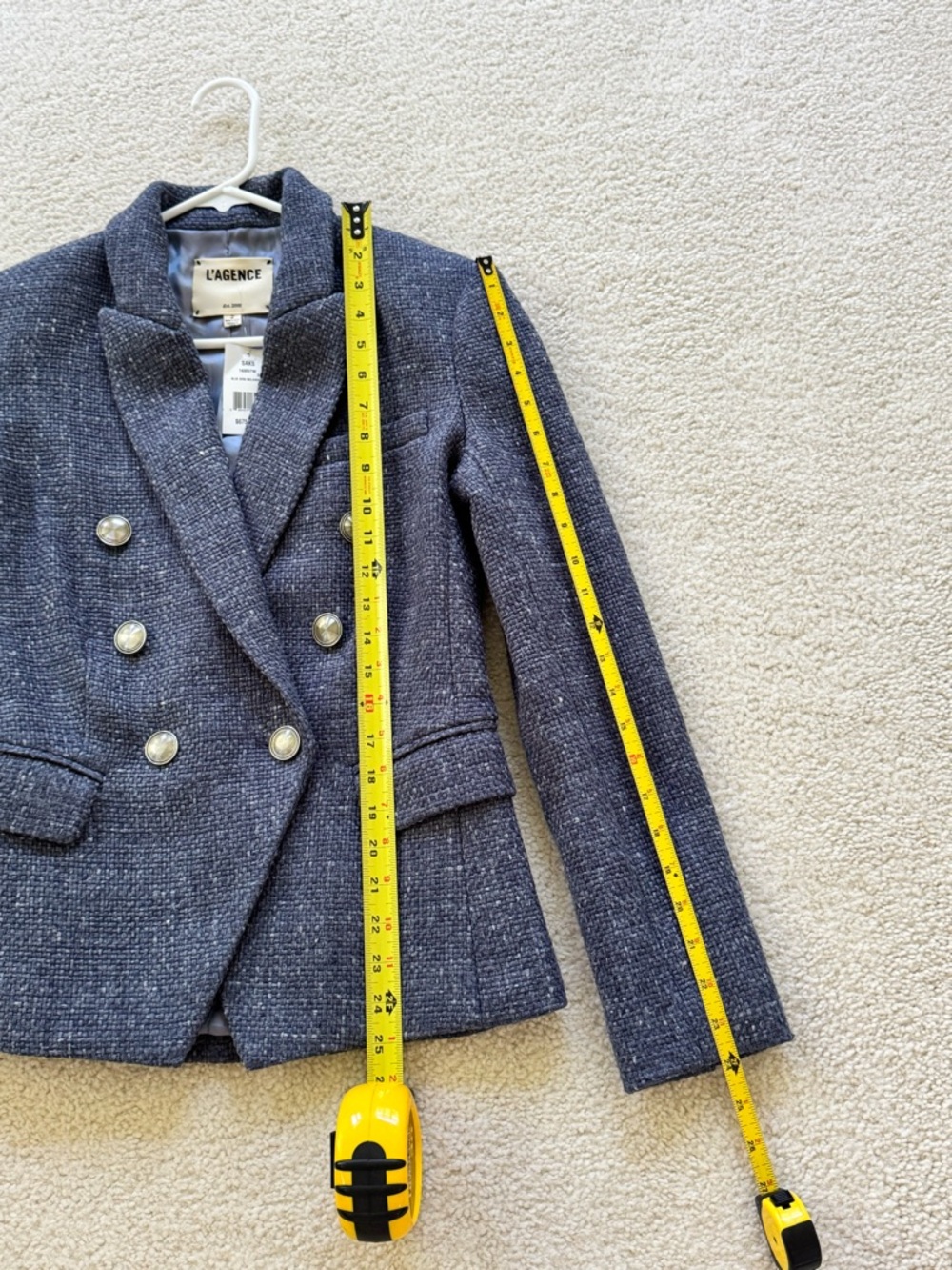 L'AGENCE Wool Blend Tweed Double-Breasted Blazer in Denim Blue - US 2 - Picture 9 of 9